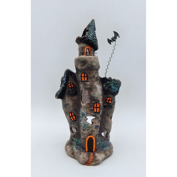 Yankee Candle Halloween Haunted House Rustic Ceramic Tea Light Holder Bat - Picture 1 of 13
